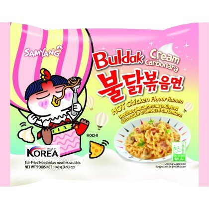 Корейская острая лапша Buldak с курицей и соусом крем-карбонара